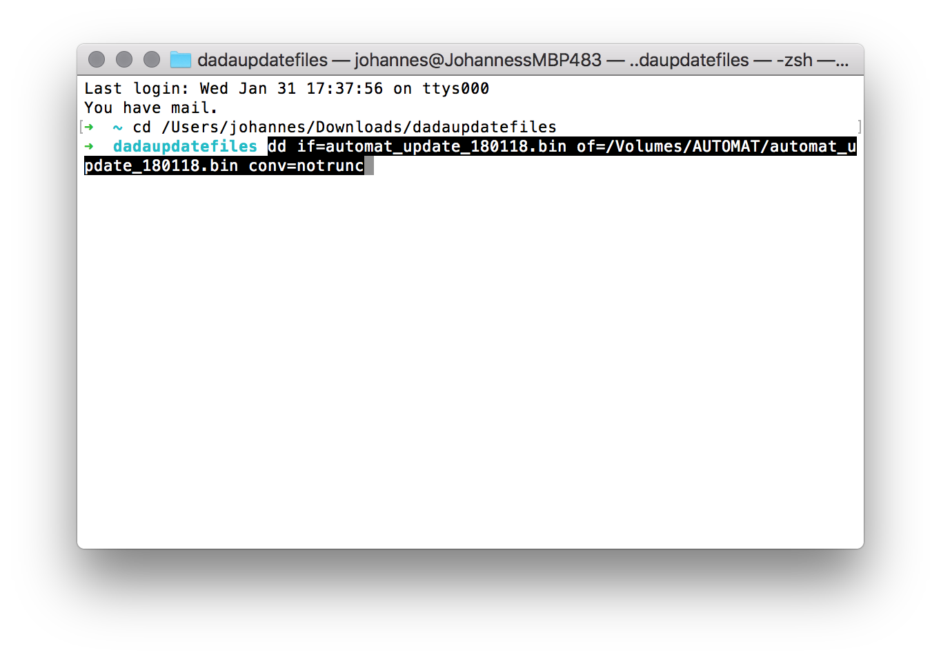 automat firmware update process step 1