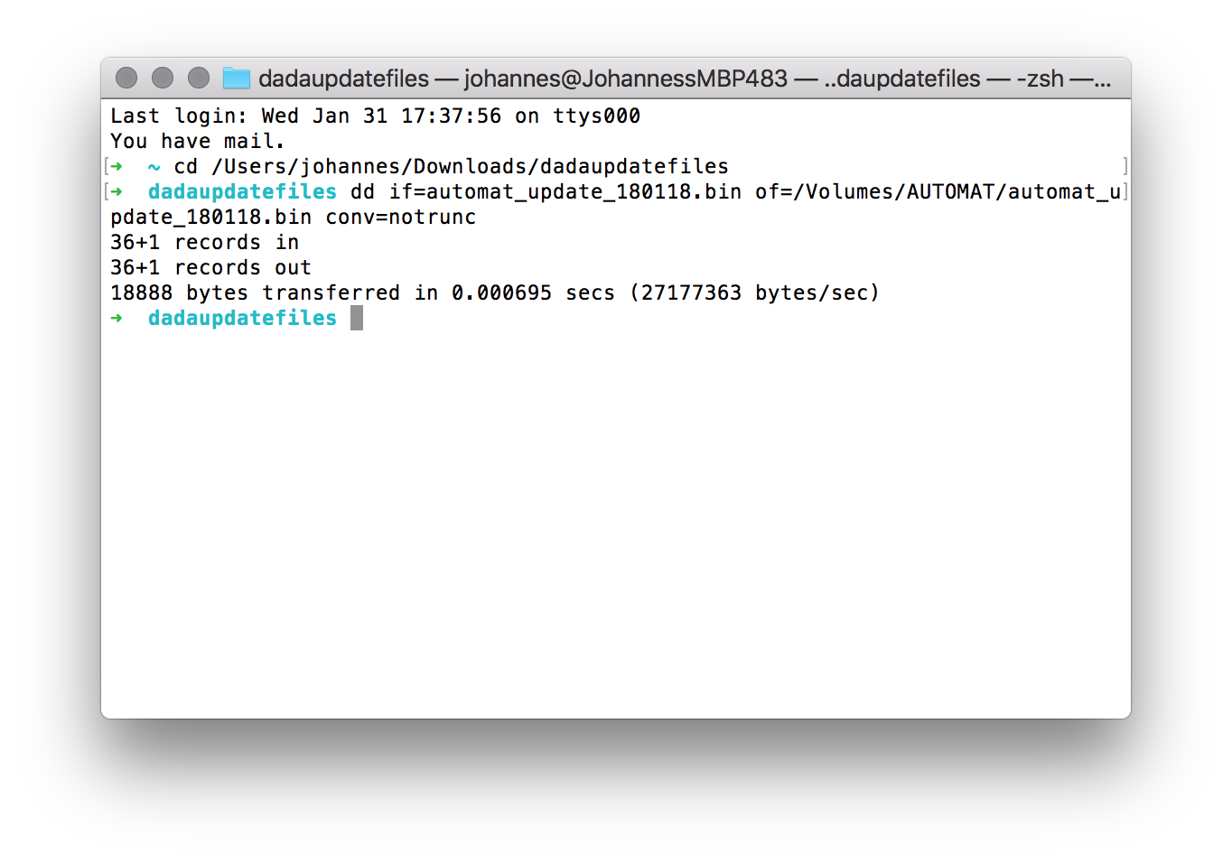 automat firmware update process step 1
